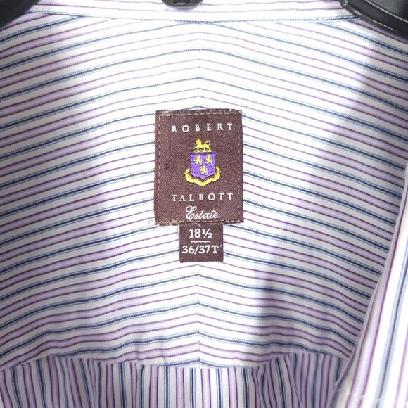 Robert Talbott Estate Mens 18.5 36/37T Purple Striped Button Down Dress Shirt - Picture 2 of 7